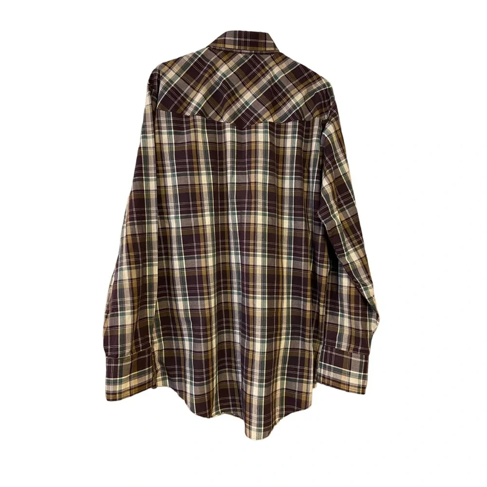 Ely Cattleman Shirt Men's Size Large Tall Plaid Pearl Snap Button Up Long Sleeve